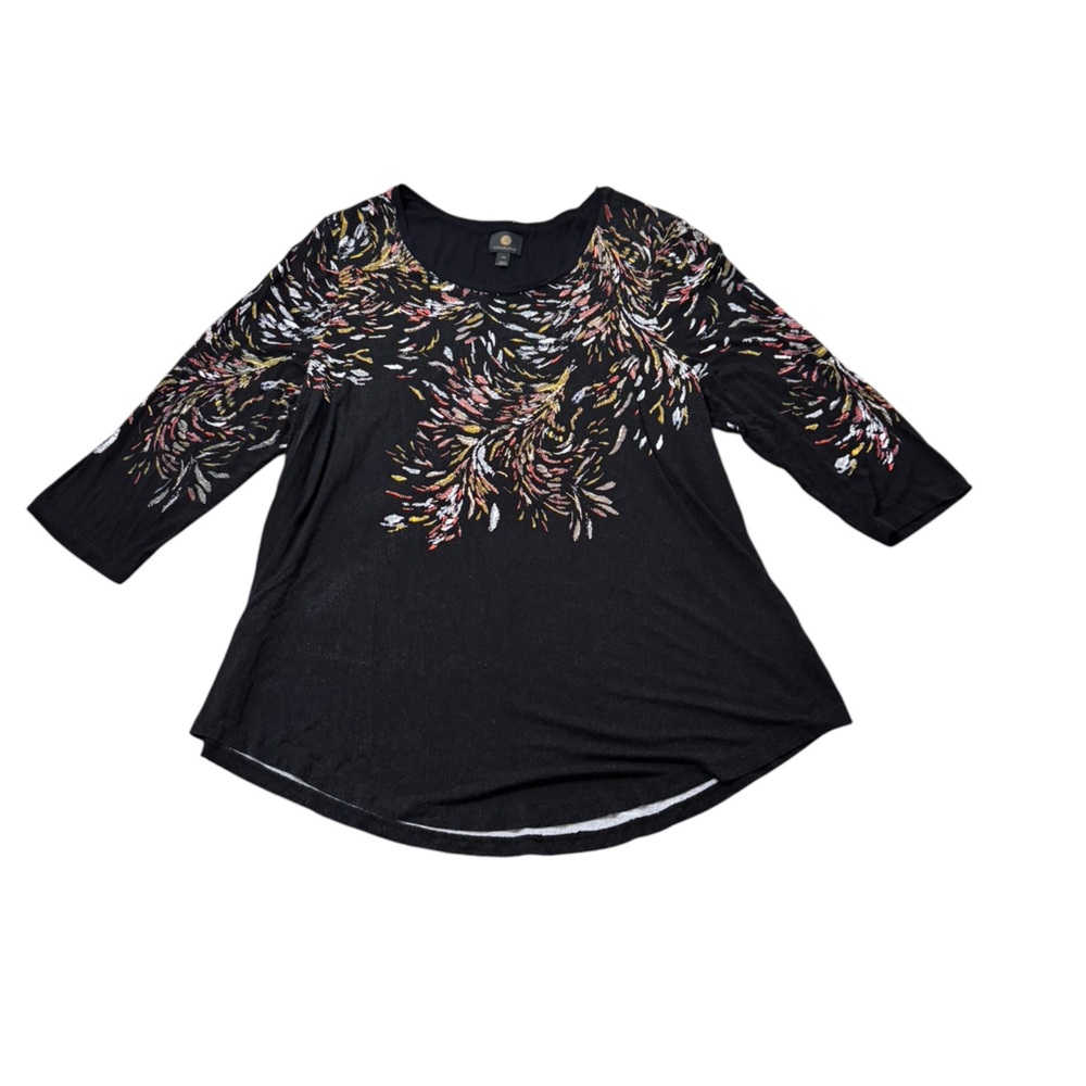 JM Collection Black Tunic with Multi-Color Brushstroke Floral Print Size XXL - Picture 5 of 13